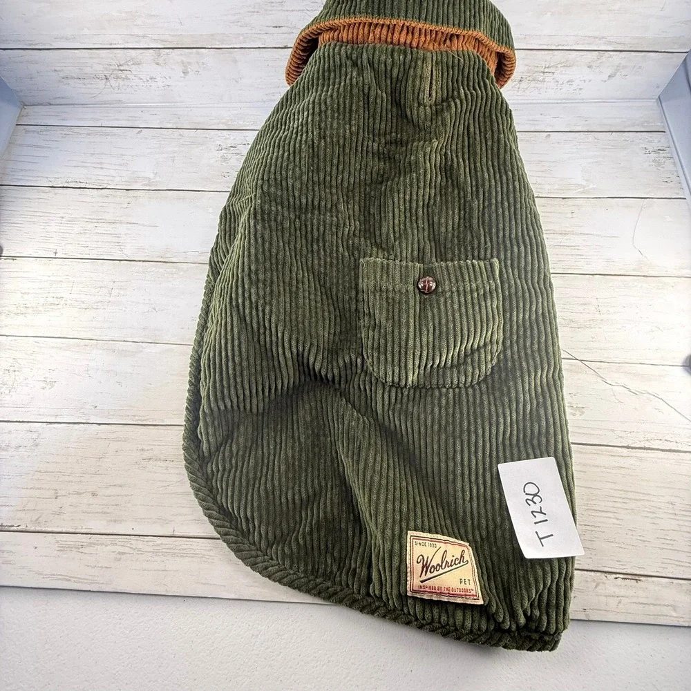 Woolrich‎ Pet Hunter Green Corduroy Dog Coat Jacket Quilted Lining Size Large